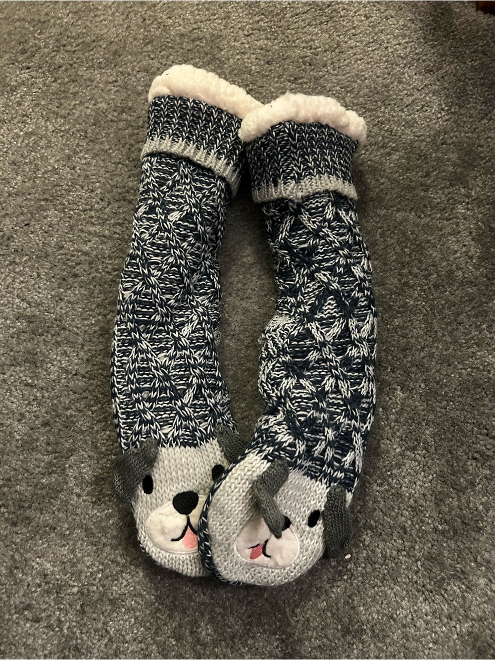 Plush-Lined Navy & Cream Knit Dog Socks